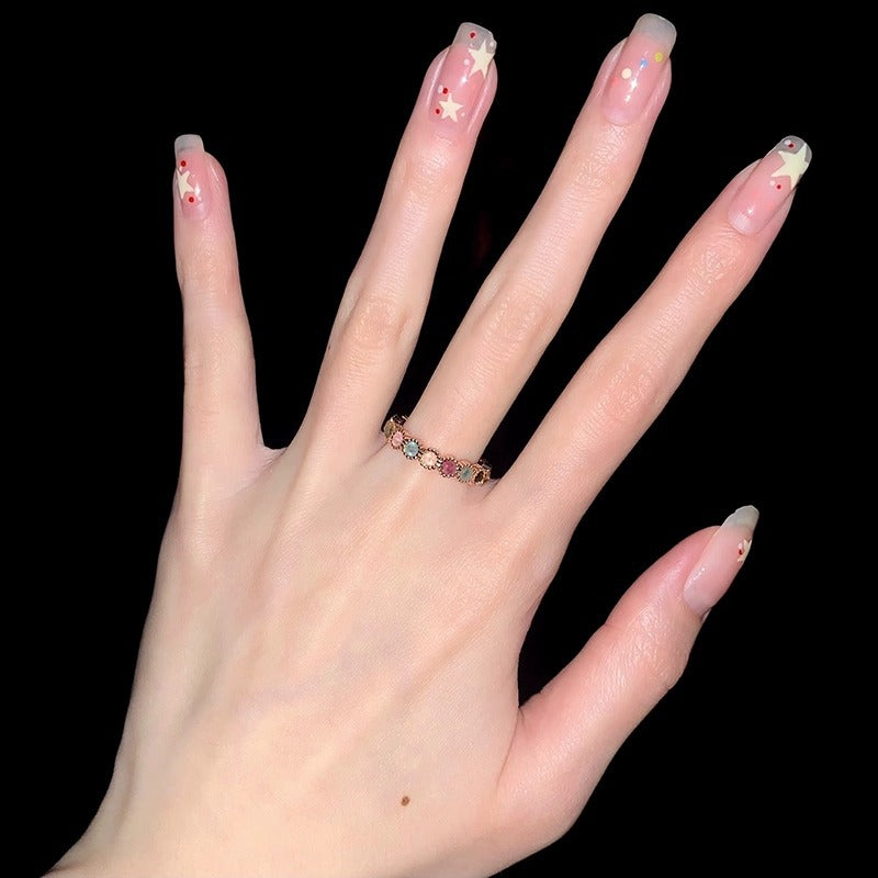 Rainbow Bead Ring For Women, Niche Design, Adjustable Opening Sweet Cool Gentle Style Jewelry, High-End Finger Ring