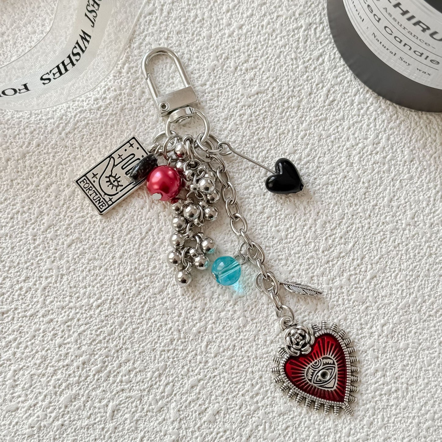 Dark Red Heart Beaded Personalized Fashion Keychain