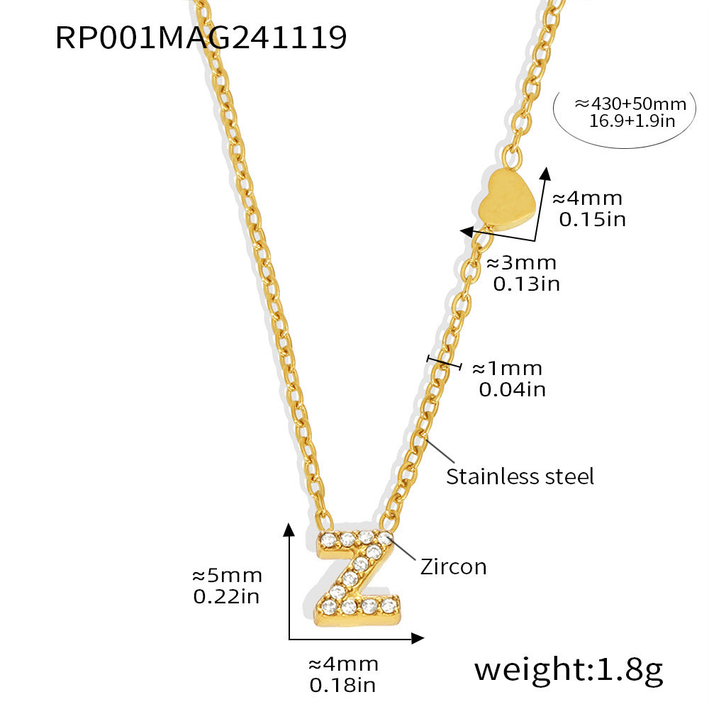 26-letter Zircon-inlaid PVD-plated Real Gold Color-retention Necklace