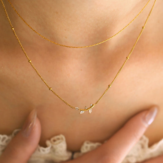 Olive Leaf Pendant Double-Tier Diamond-Encrusted Light-Luxury Clavicle Chain For Women