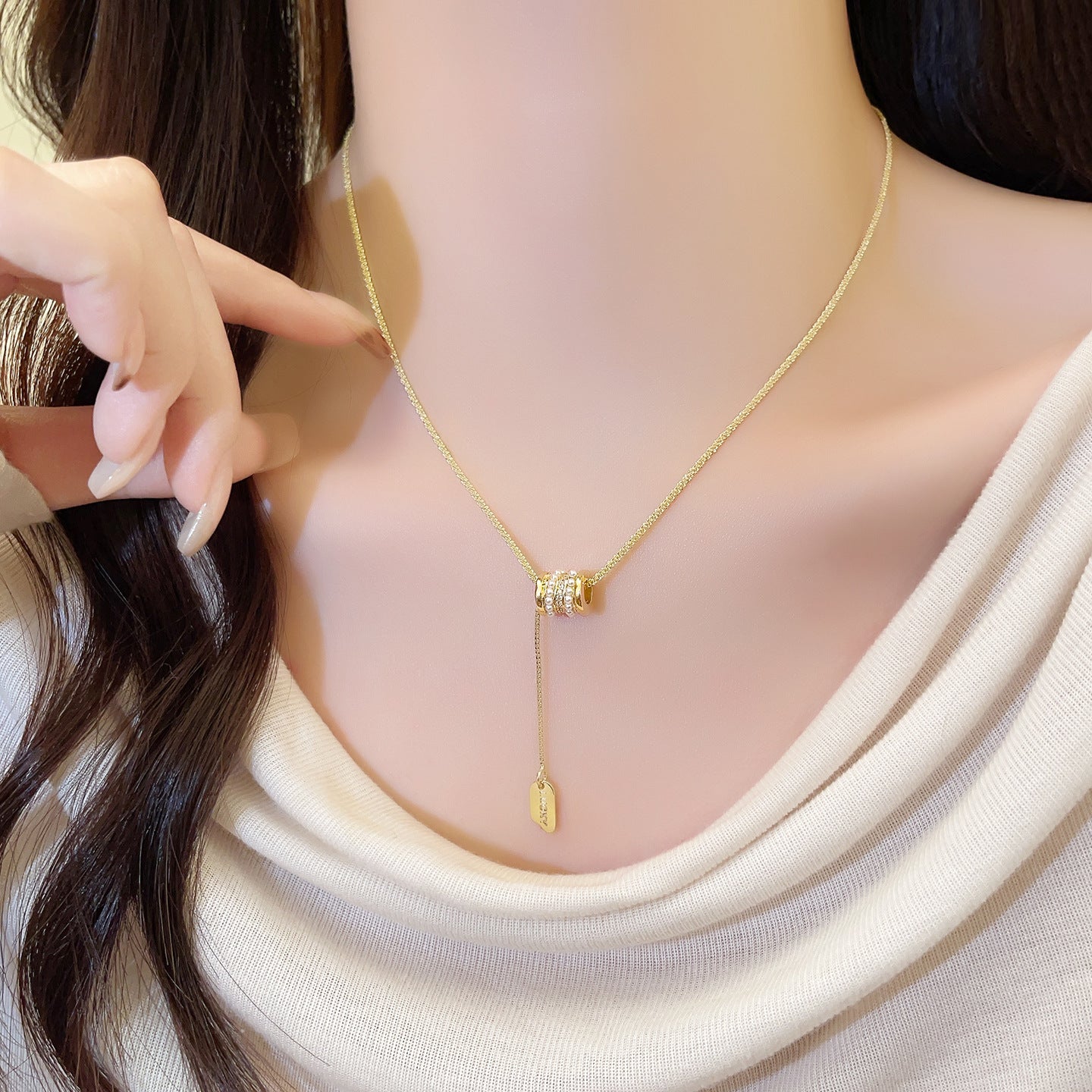 Golden Petite Waist Zircon Pearl Tassel Necklace For Women