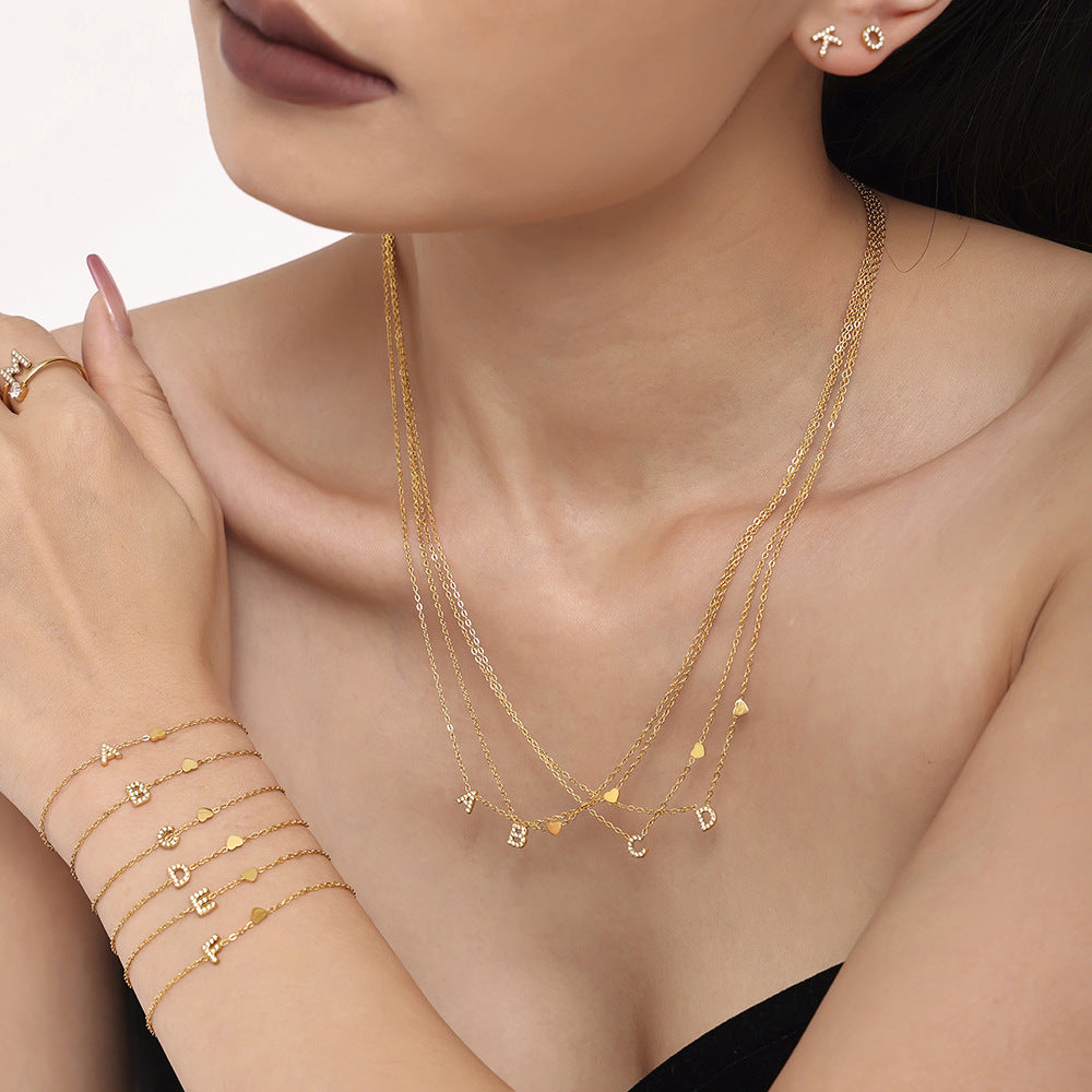 26-letter Zircon-inlaid PVD-plated Real Gold Color-retention Necklace