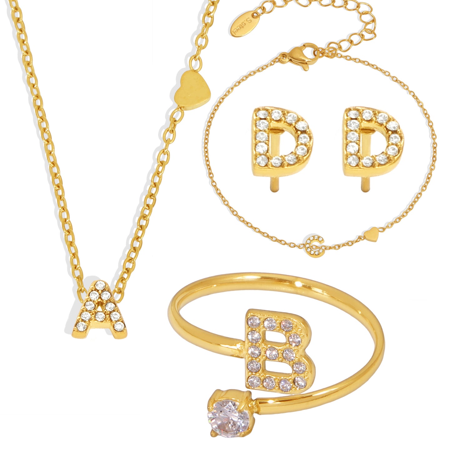 26-letter Zircon-inlaid PVD-plated Real Gold Color-retention Necklace
