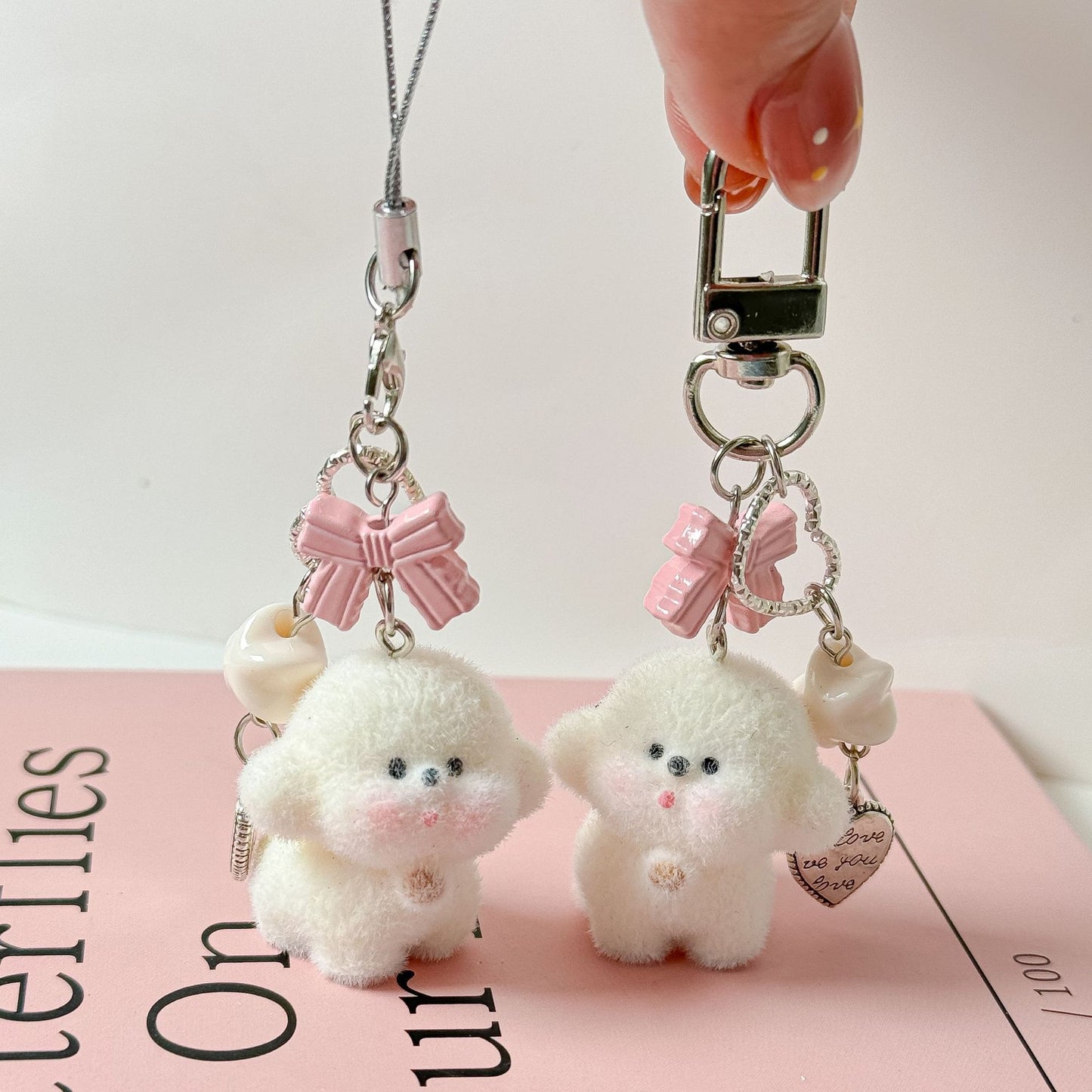 Fashionable Flocked Teddy Bear Phone Charm