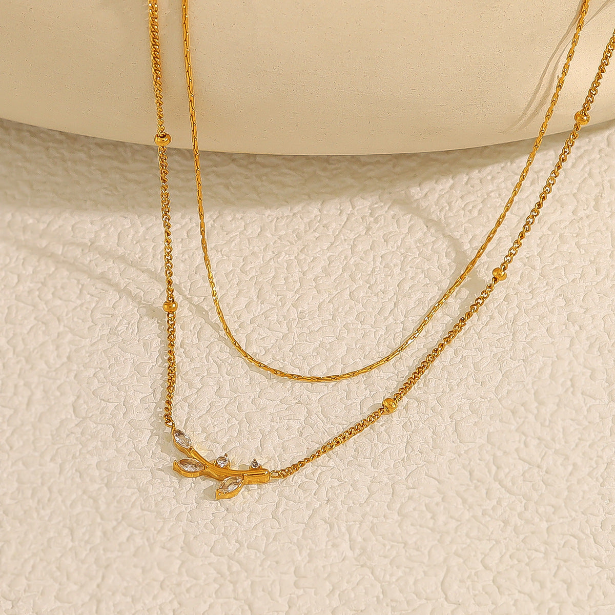 Olive Leaf Pendant Double-Tier Diamond-Encrusted Light-Luxury Clavicle Chain For Women