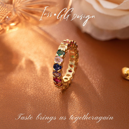Creative Colorful Zircon Ring, Multicolor Ring For Women