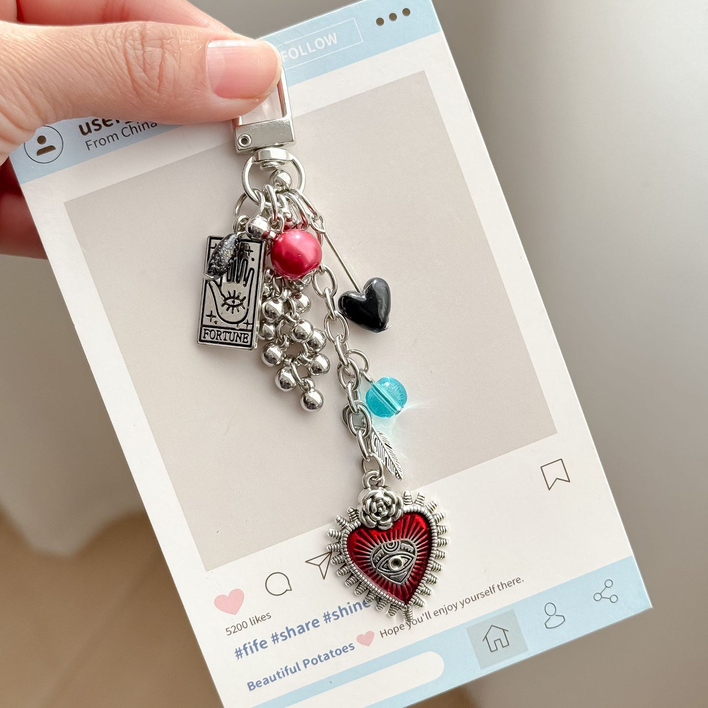 Dark Red Heart Beaded Personalized Fashion Keychain