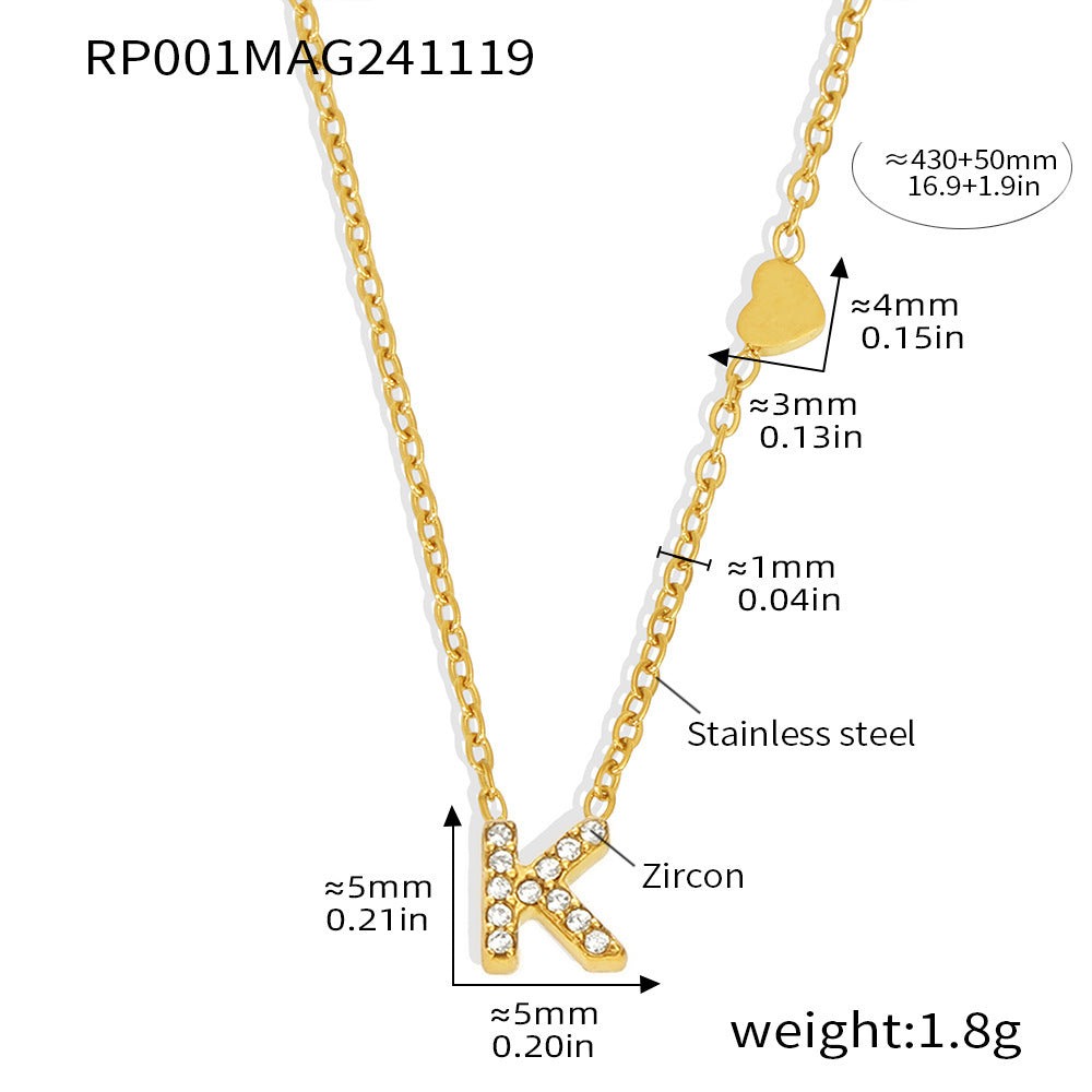 26-letter Zircon-inlaid PVD-plated Real Gold Color-retention Necklace