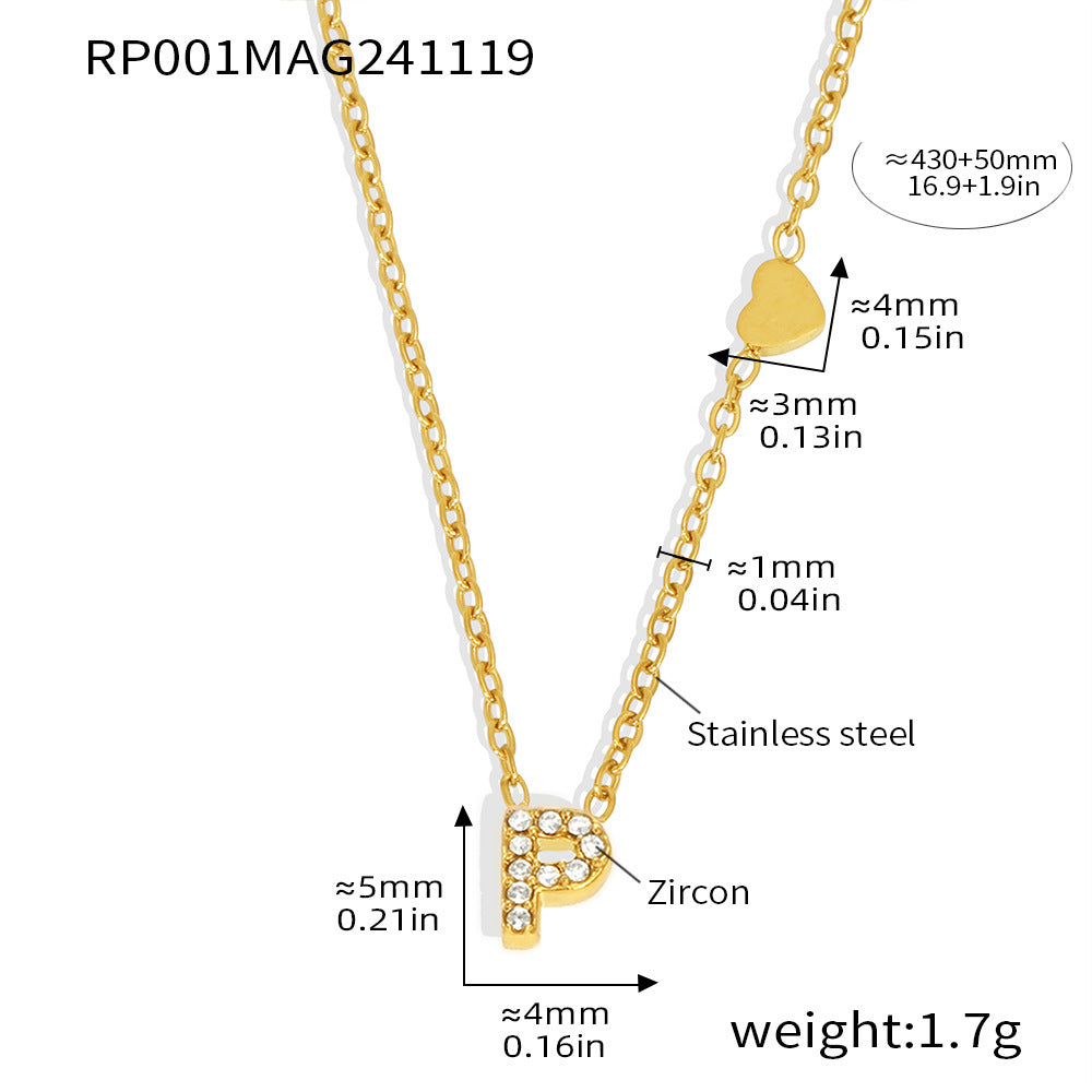 26-letter Zircon-inlaid PVD-plated Real Gold Color-retention Necklace