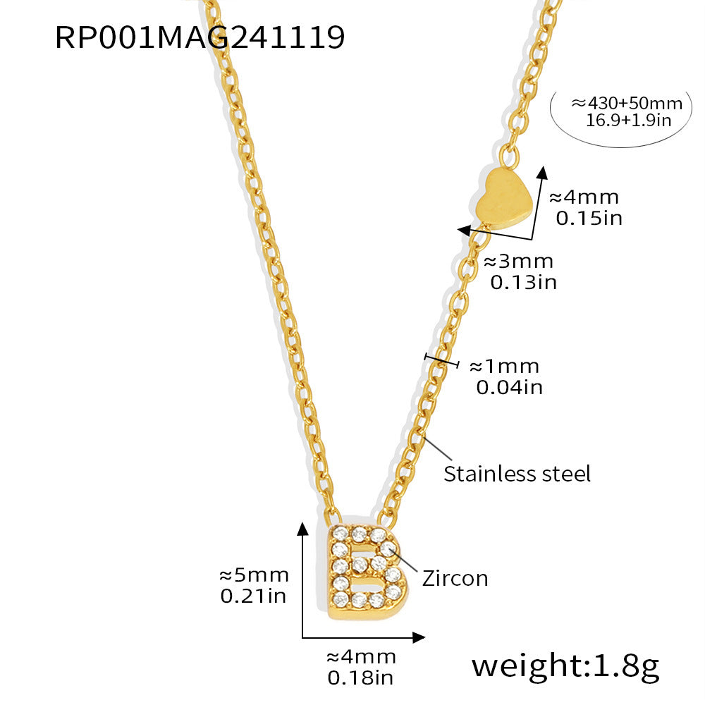 26-letter Zircon-inlaid PVD-plated Real Gold Color-retention Necklace