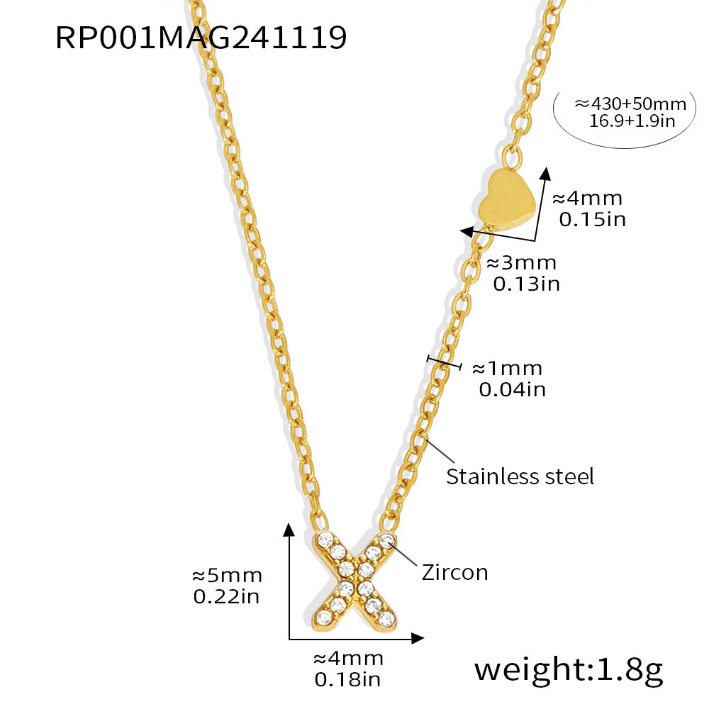 26-letter Zircon-inlaid PVD-plated Real Gold Color-retention Necklace