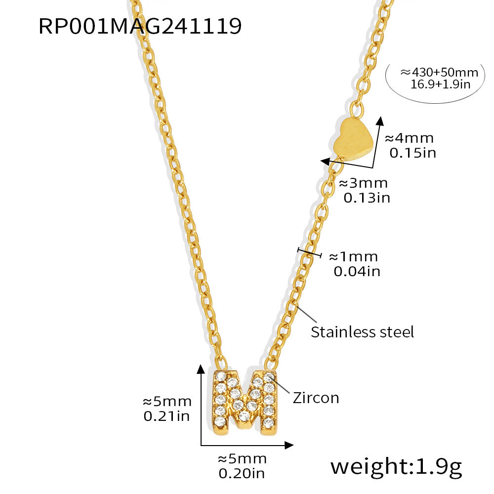26-letter Zircon-inlaid PVD-plated Real Gold Color-retention Necklace
