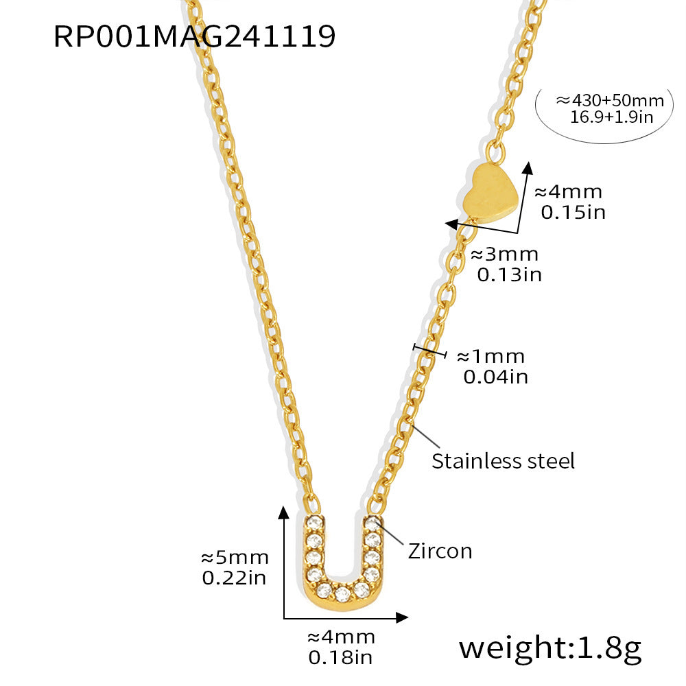 26-letter Zircon-inlaid PVD-plated Real Gold Color-retention Necklace