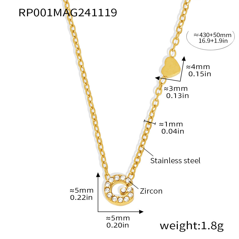 26-letter Zircon-inlaid PVD-plated Real Gold Color-retention Necklace